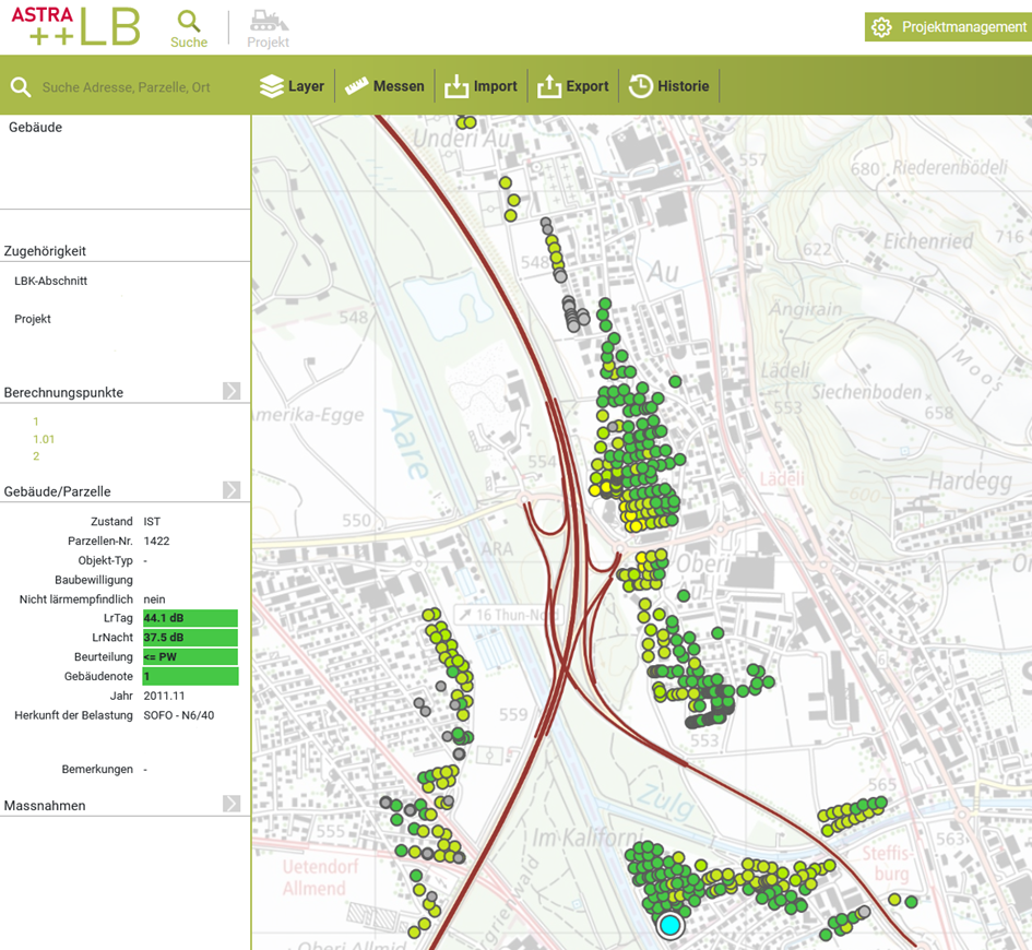 Screenshot der ASTRA Lärmdatenbank