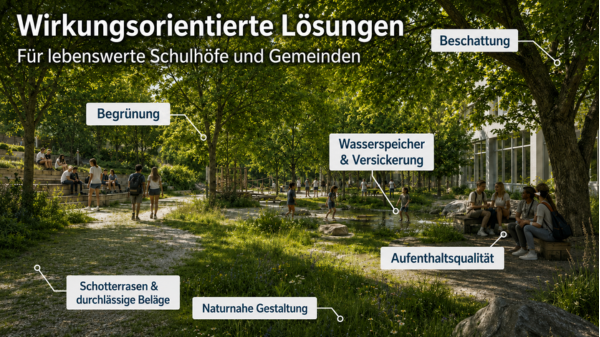Visualisierung möglicher Massnahmen auf einem Schulhof oder Platz